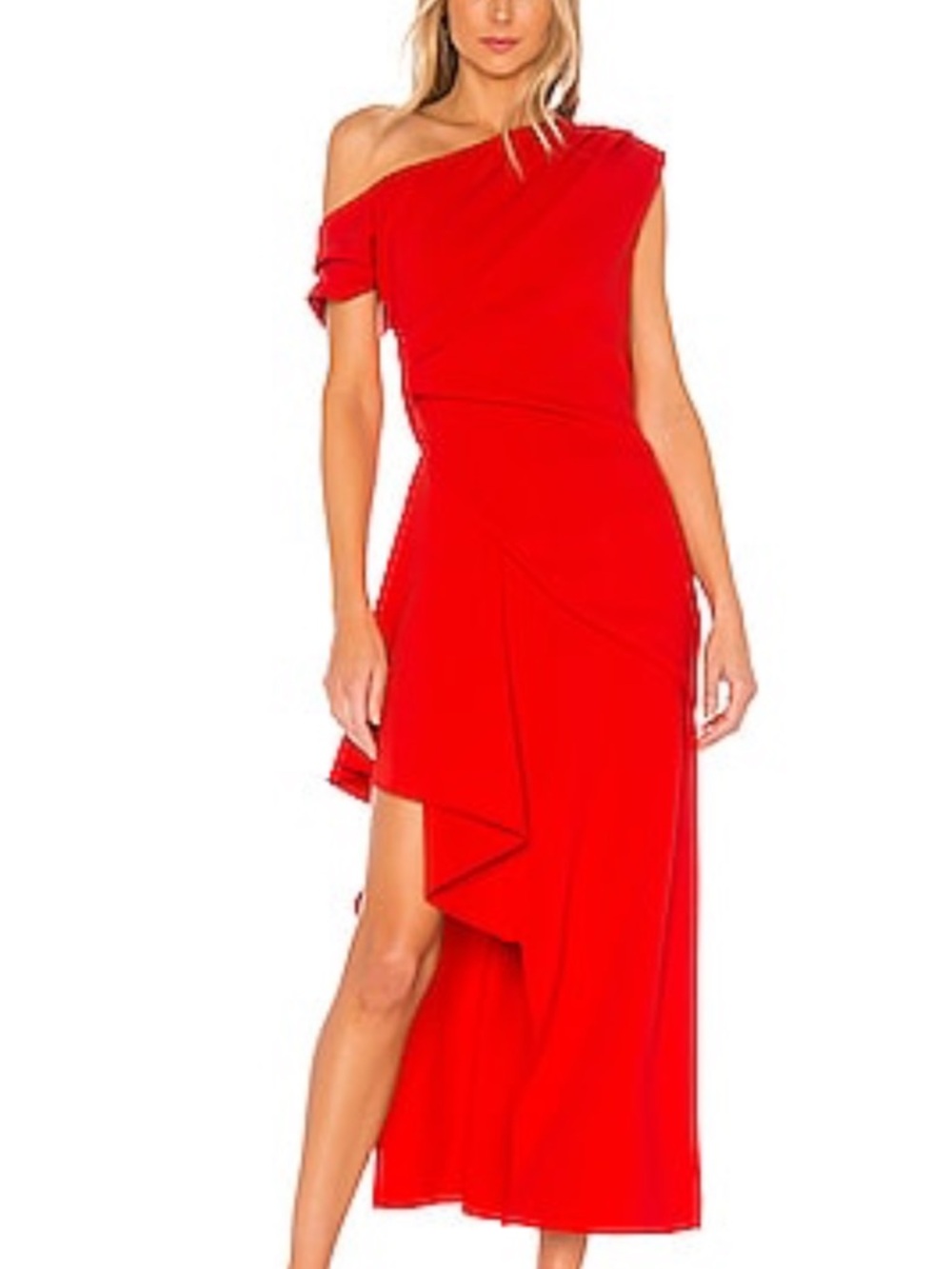 Elliatt Bold Red One-Shoulder Draped Midi Dress